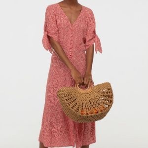H&M Red Floral Crepe Button up Dress